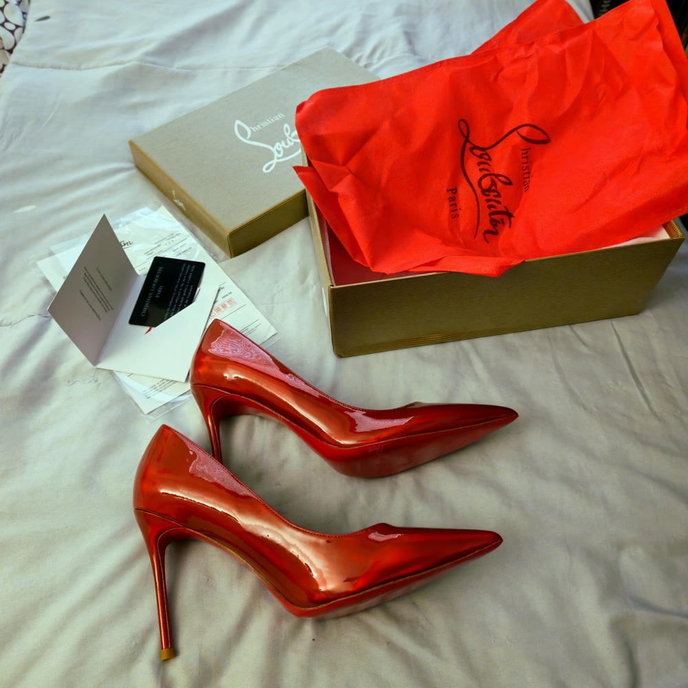 Iridescant Red Patent Pointed-Toe Stilettos